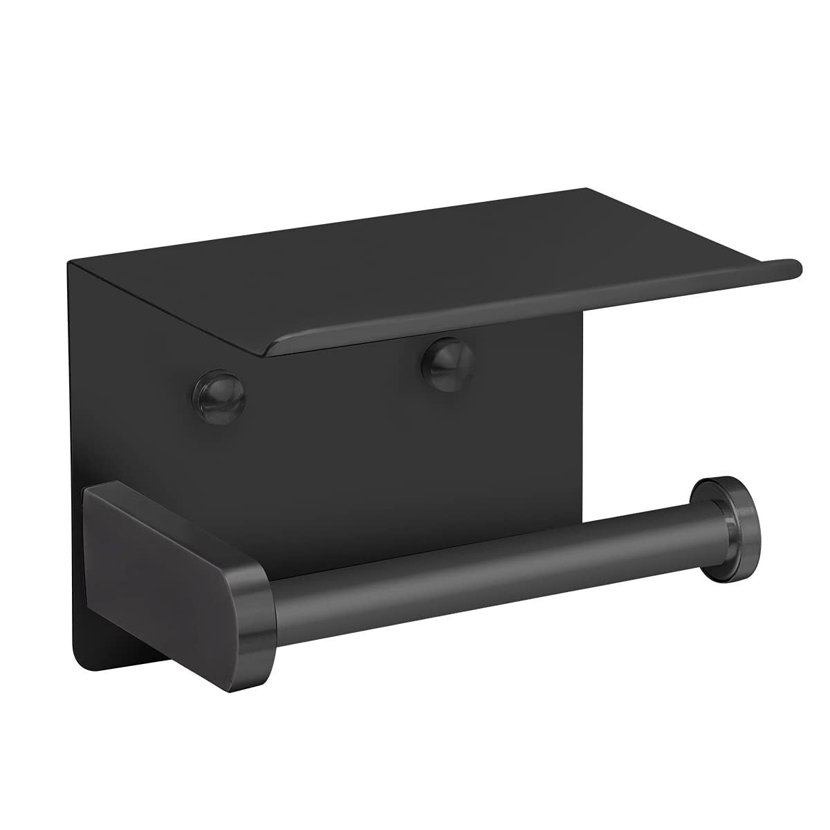 1pc Toilet Paper Holder with Shelf, Bathroom Tissue Storage Rack, Wall-Mounted Paper Towel Dispenser, Stainless Steel Bathroom Paper Holder, Bathroom Accessory(Black)