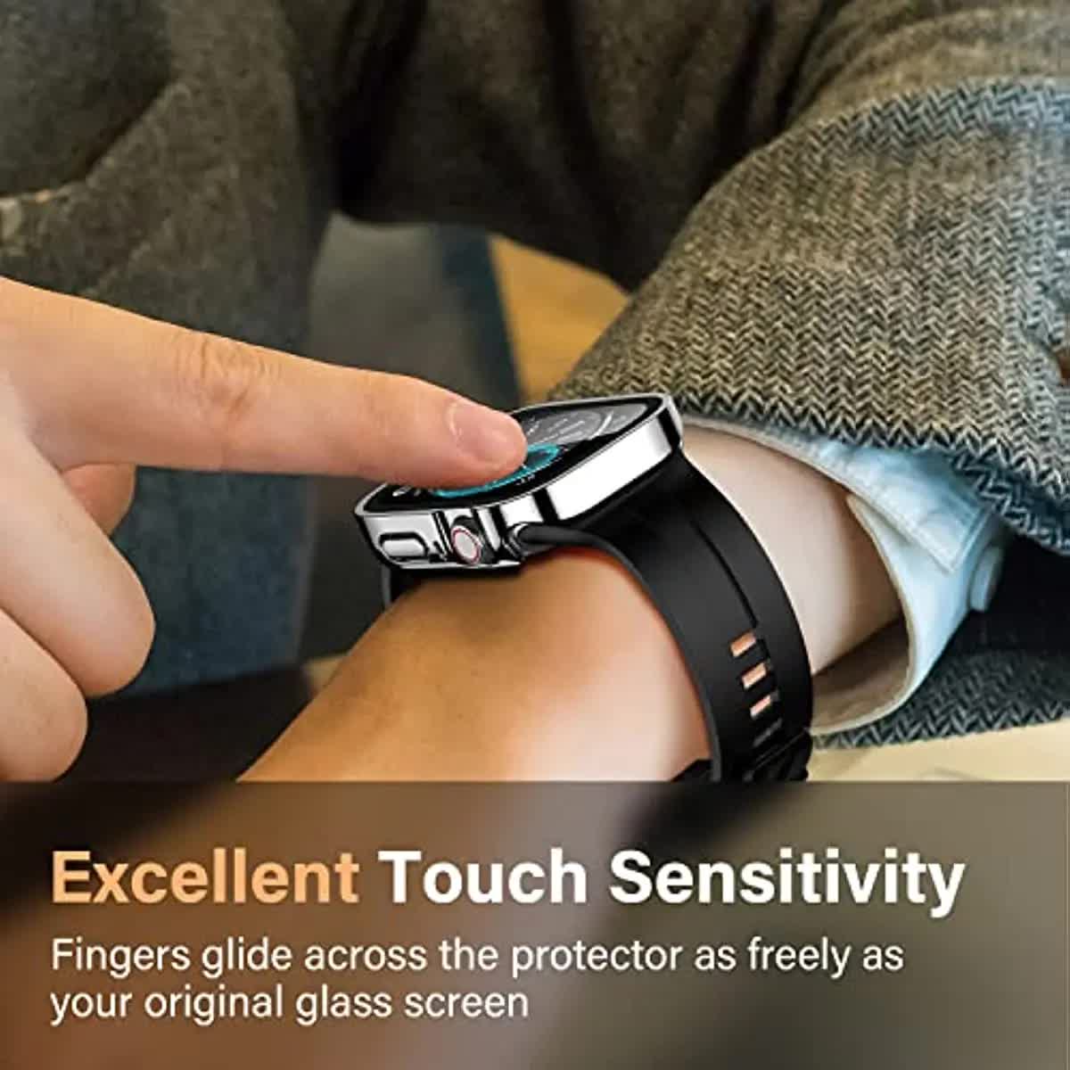 Apple Watch Series 4 5 6 7 8 9 SE 45mm 44mm 41mm 40mm Screen Protector Tempered Glass with Bumper Waterproof Black Case Compatible with Apple