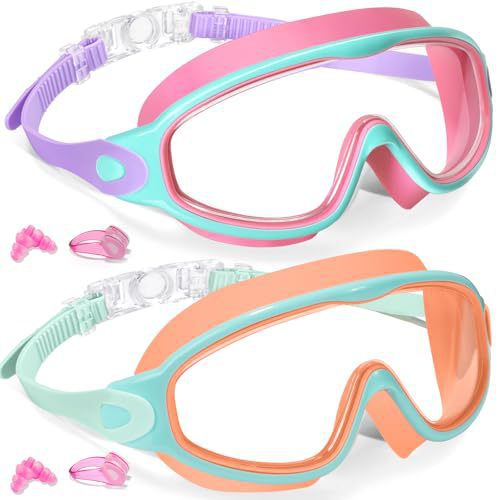 Swimming Goggles for Children 2-Pack Wide View Anti-Fog UV Protection Waterproof Compatible with Water Space Boys Girls Ages 3-15