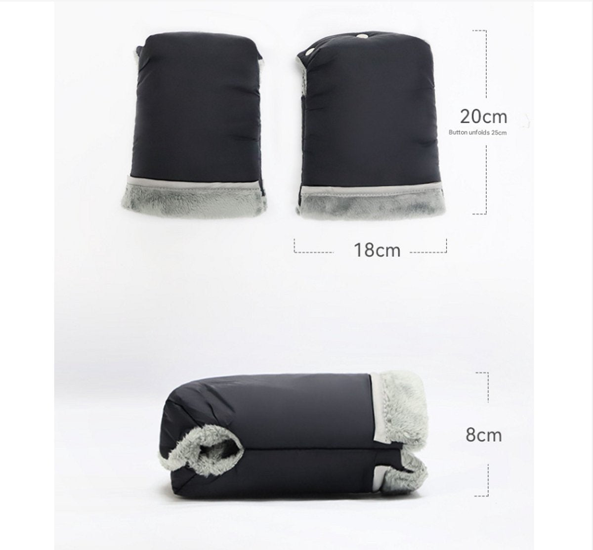 Warm gloves for strollers - water-repellent gloves for winter and snowy days - cold-resistant gloves for strollers - windproof and thickened (black)