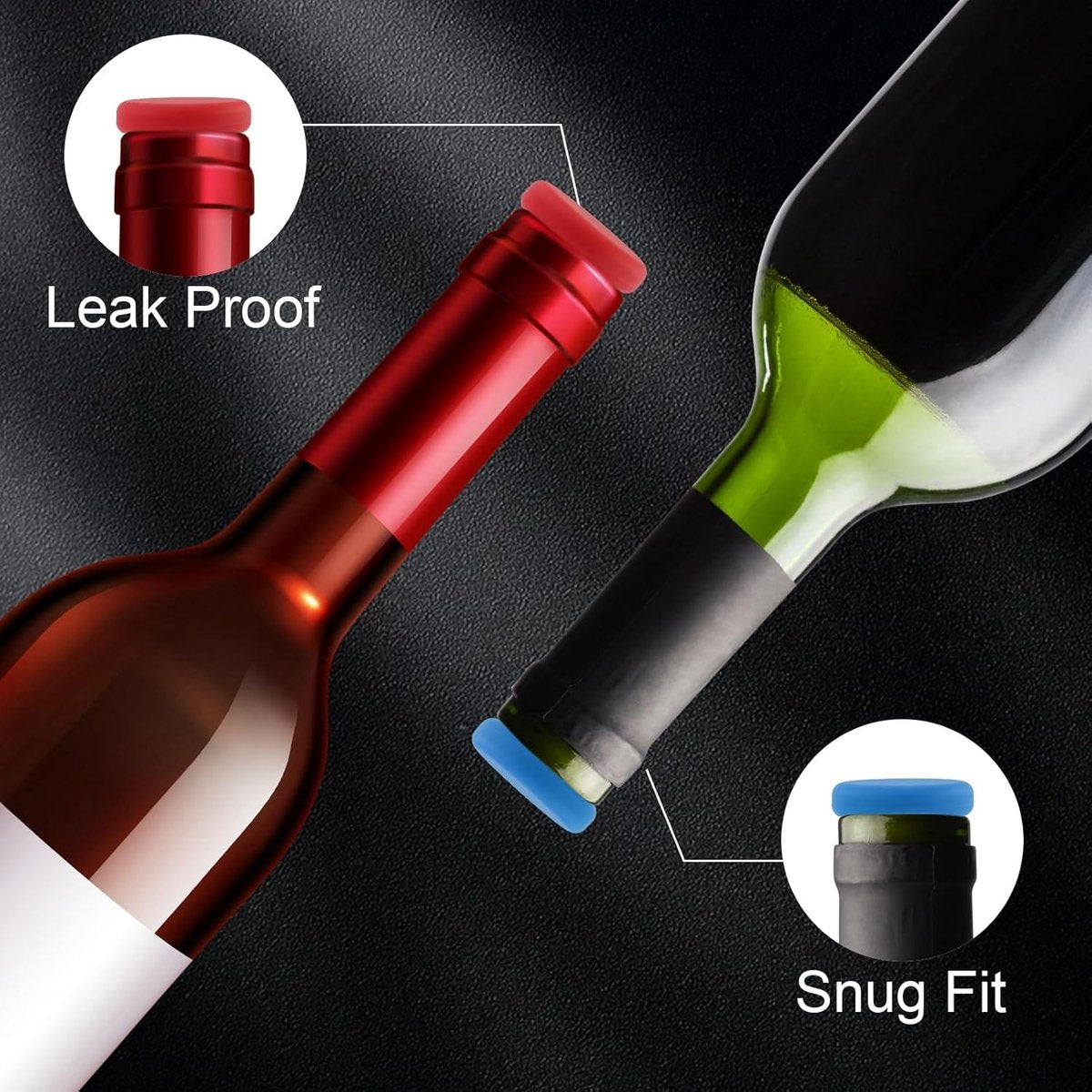 7 Wine Bottle Stoppers - Reusable - 7 Colors - Silicone Stoppers, Inner Diameter 1.7-2 cm - Wine Bottle Stoppers
