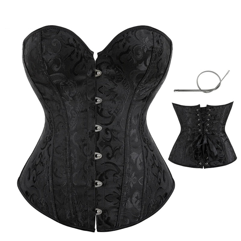 Strapless Victorian Overbust Corset 12 Spiral Steel Boned Jacquard Brocade Plus Size Xs-Xxl - White - L