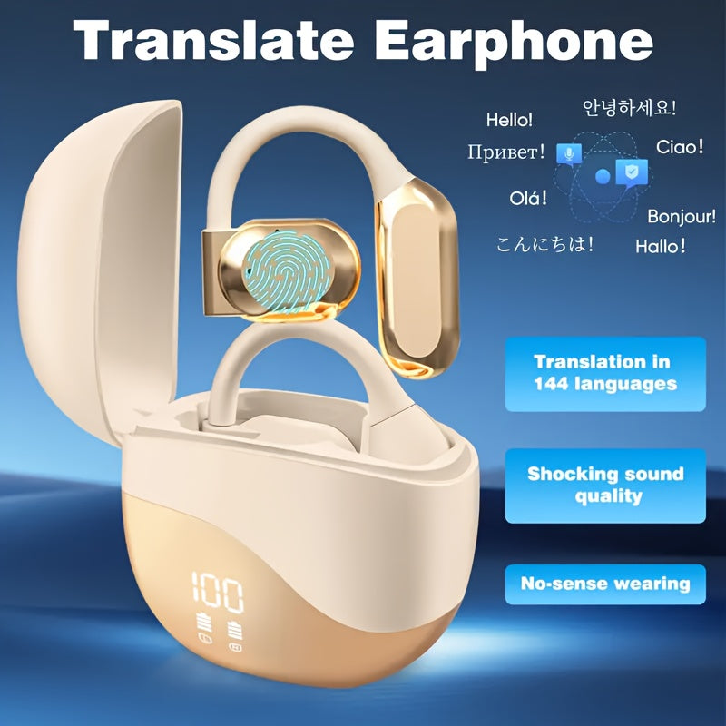 Black Comfortable Open-Ear Bluetooth Headset - Real-Time Translation, LED Display