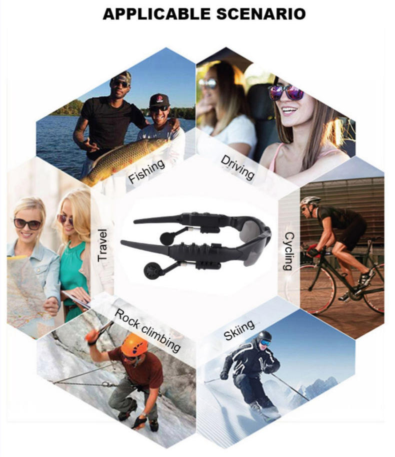 Black Bluetooth Sunglasses with Wireless Earbuds for Music and Calls