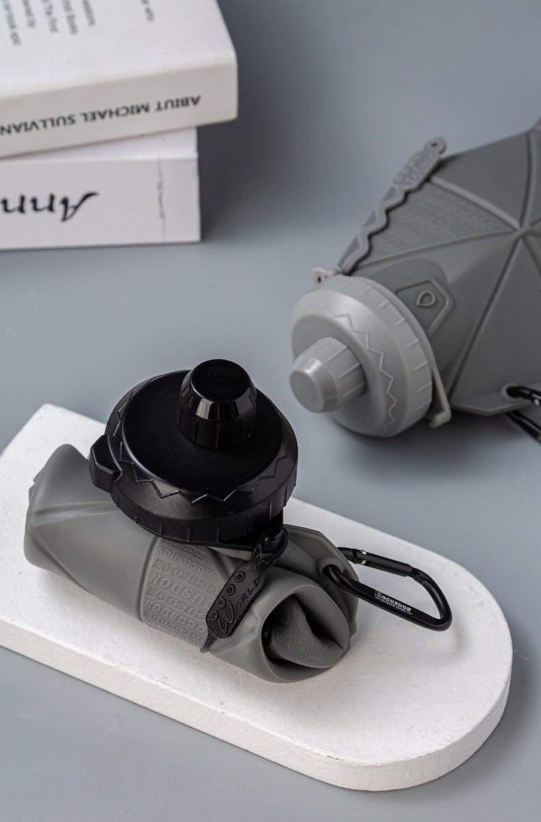 Black and Black Cup Lid Ultimate Foldable Silicone Water Bottle - Lightweight Leakproof Travel & Sports Hydration - 700ml