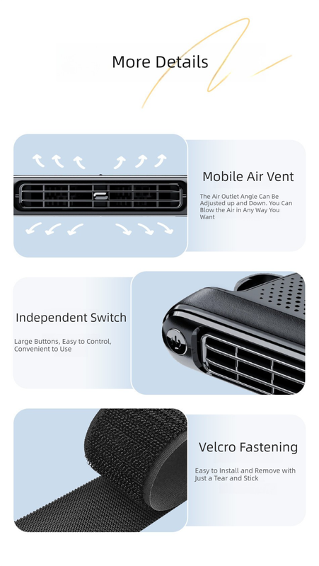 Black Car Seat Back Headrest Fan USB Powered Dual Turbine Bladeless Cooling Fan with 3 Speeds