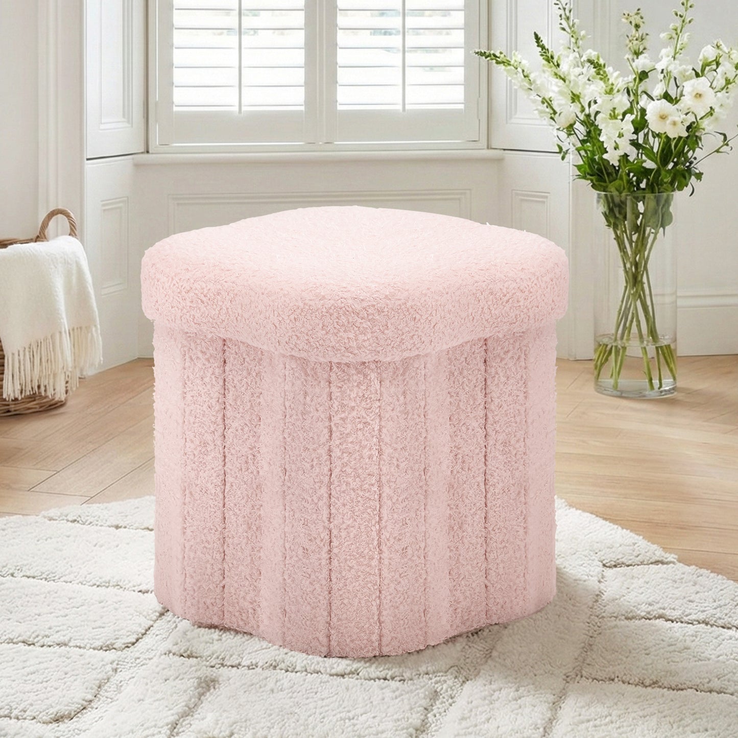 Artiss Storage Ottoman Foot Stool Foldable Pink