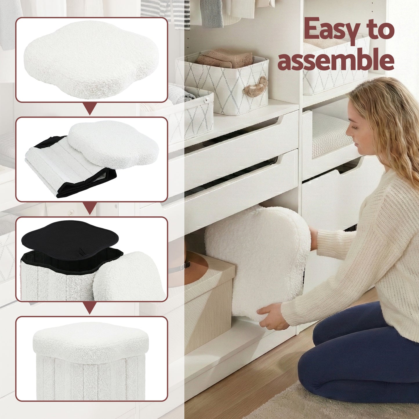 Artiss Storage Ottoman Foot Stool Foldable White