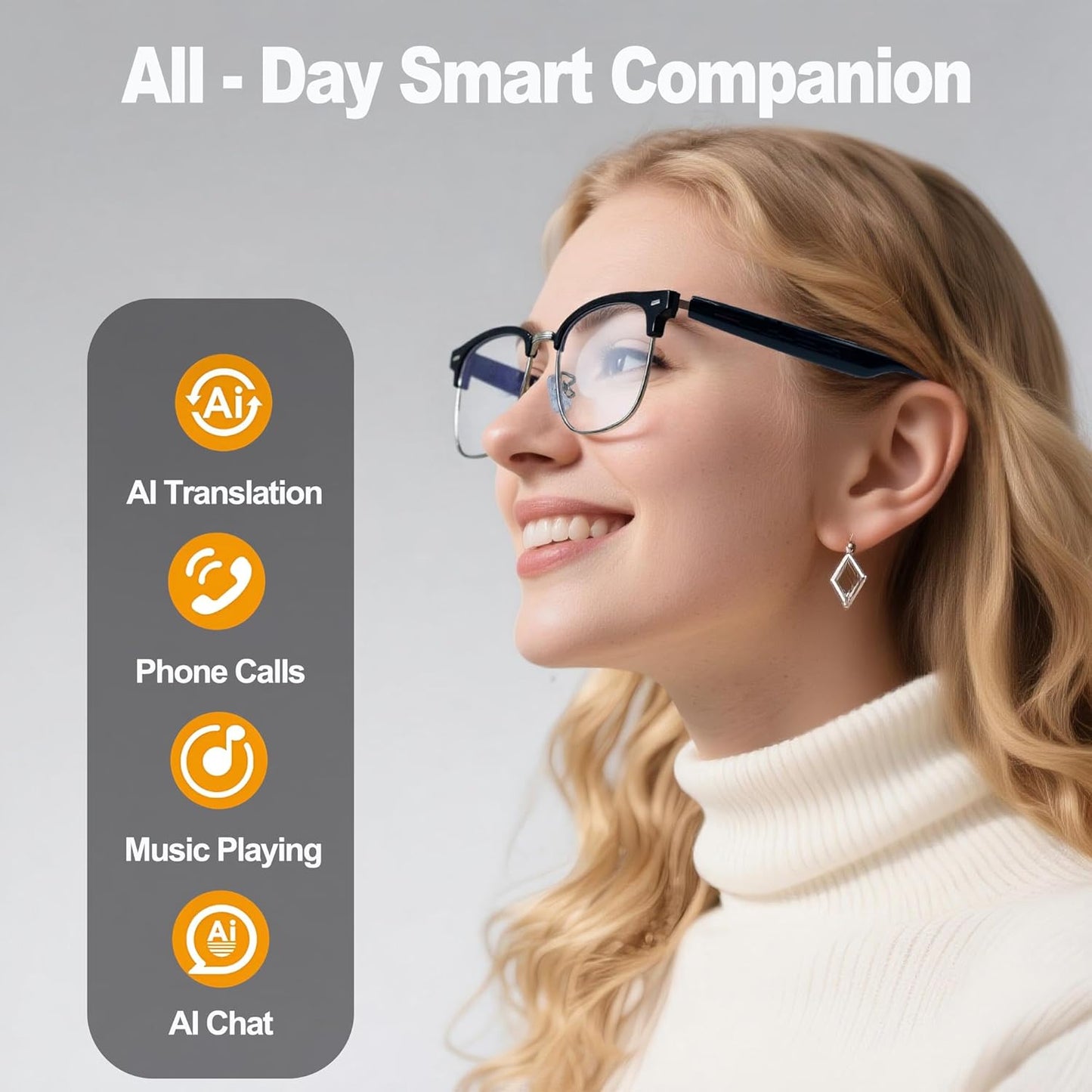 AI Smart Translation Glasses: 110+ Languages, Photochromic Lenses, Bluetooth – Ideal for Travel, Business & Daily Use（black）