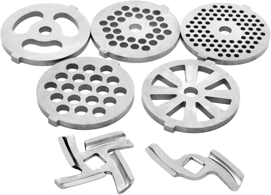 7 Piece Stainless Steel Meat Grinder Plates & Blades for Food Chopper & Meat Grinder