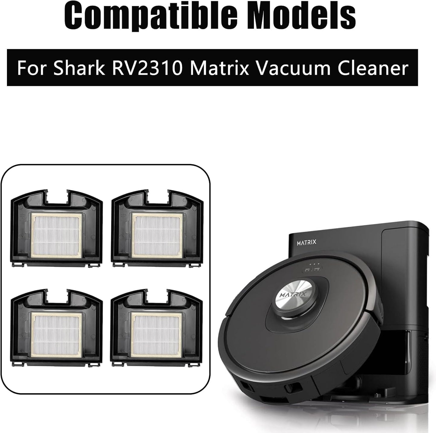 4 Pack HEPA Filters for Shark RV2310 Matrix Robot Vacuum Cleaner, Washable Filter Replacement Accessories