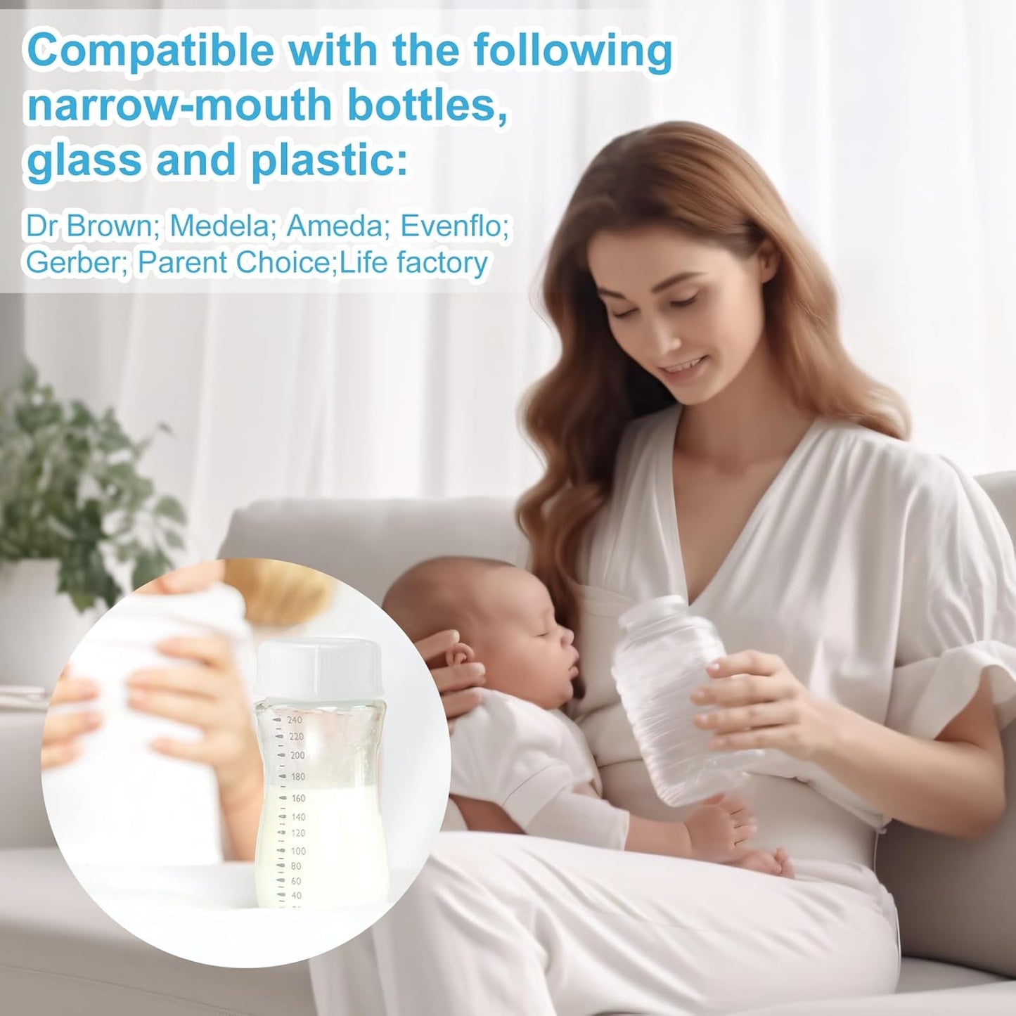 10pcs Narrow Baby Bottle Caps for Dr Brown & Medela Bottles, BPA Free Travel and Storage Baby Bottle Lids Replacement Parts with Sealing Gasket for Ameda Baby Bottles Accessory (White)  White    White