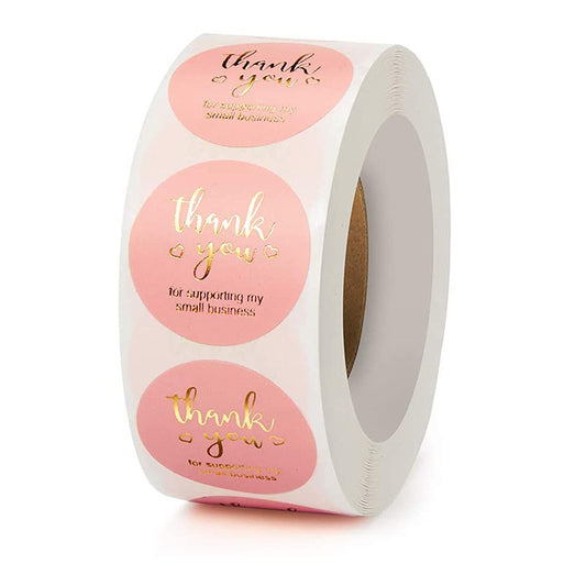 Thank You Stickers 1000pcs 2 Rolls 2.5cm Self-Adhesive Kraft Paper Pink Label with Compatible Oral-B