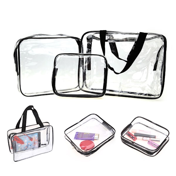 3-Pack Clear Cosmetic Bags Transparent Toiletry Bags