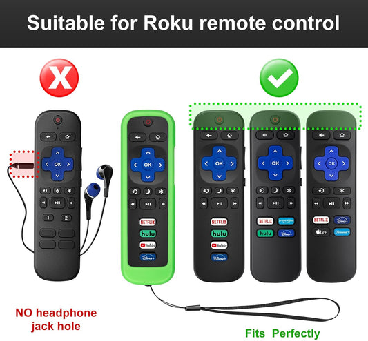 (Pack of 2) Remote Cover Case for Roku TV Remote Control/Silicone Protective Sleeve Skin - Glow in The Dark (Green/Blue)