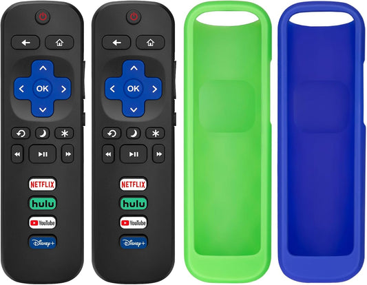 (Pack of 4) 2 Pack Replaced Remote Control only for Roku TV, 2 Pack Remote Control Cover for Roku Remote