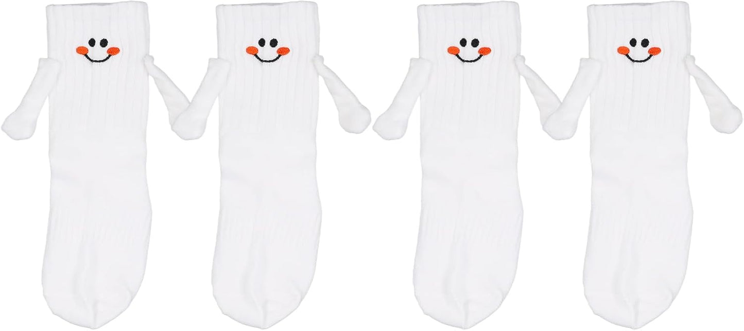 2 Pairs Hand Holding Socks for Kids, Funny Magnetic Mid-Tube Socks White Smile Face Matching Crazy Silly Slipper Socks Magnet Friendship Birthday Gift for Children Toddler (1-3T)