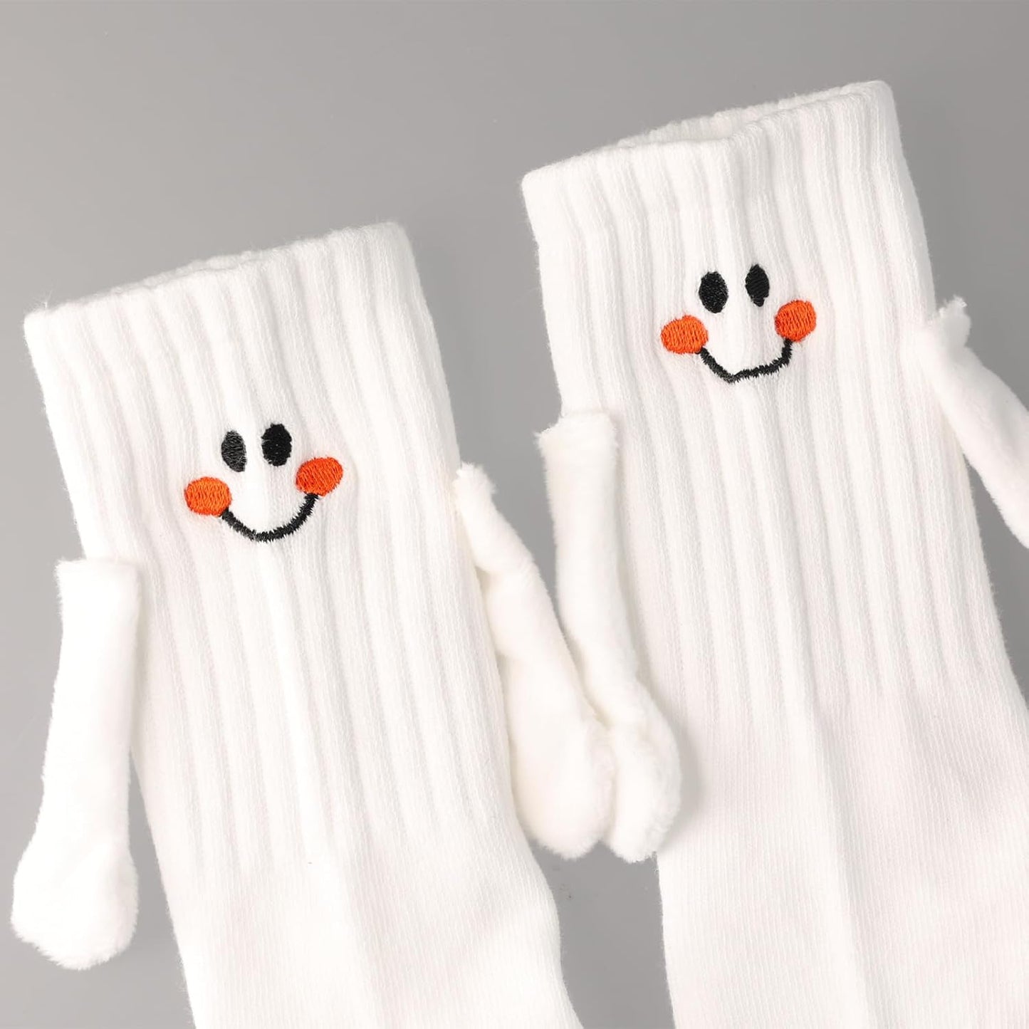 2 Pairs Hand Holding Socks for Kids, Funny Magnetic Mid-Tube Socks White Smile Face Matching Crazy Silly Slipper Socks Magnet Friendship Birthday Gift for Children Toddler (1-3T)