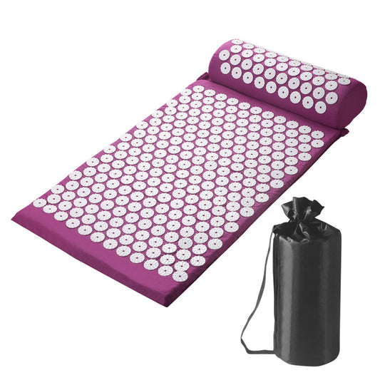 Acupressure Mat and Pillow Set with Bag for Neck Back Pain Muscle Relaxation Stress Relief Sciatica Pain Relief - Purple