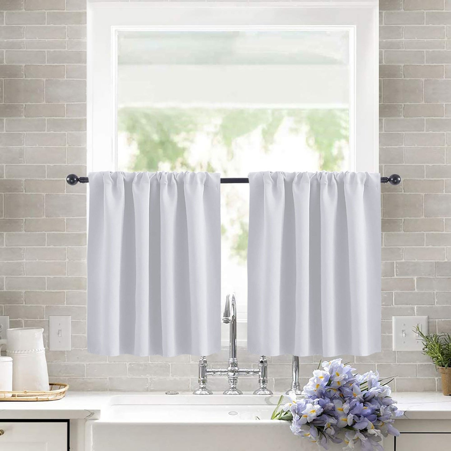 White Blackout Short Curtains 2 pieces 132x46cm