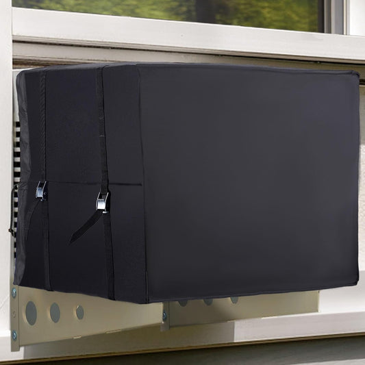 Air Conditioner Covers for Window Units - 3 Layers Insulation Outside AC Cover with Elastic Drawstring Metal Buckle Strap, Outdoor Winter Waterproof AC Canopy Sun Shade - 27.5 × 22.5 × 18.5 Inch