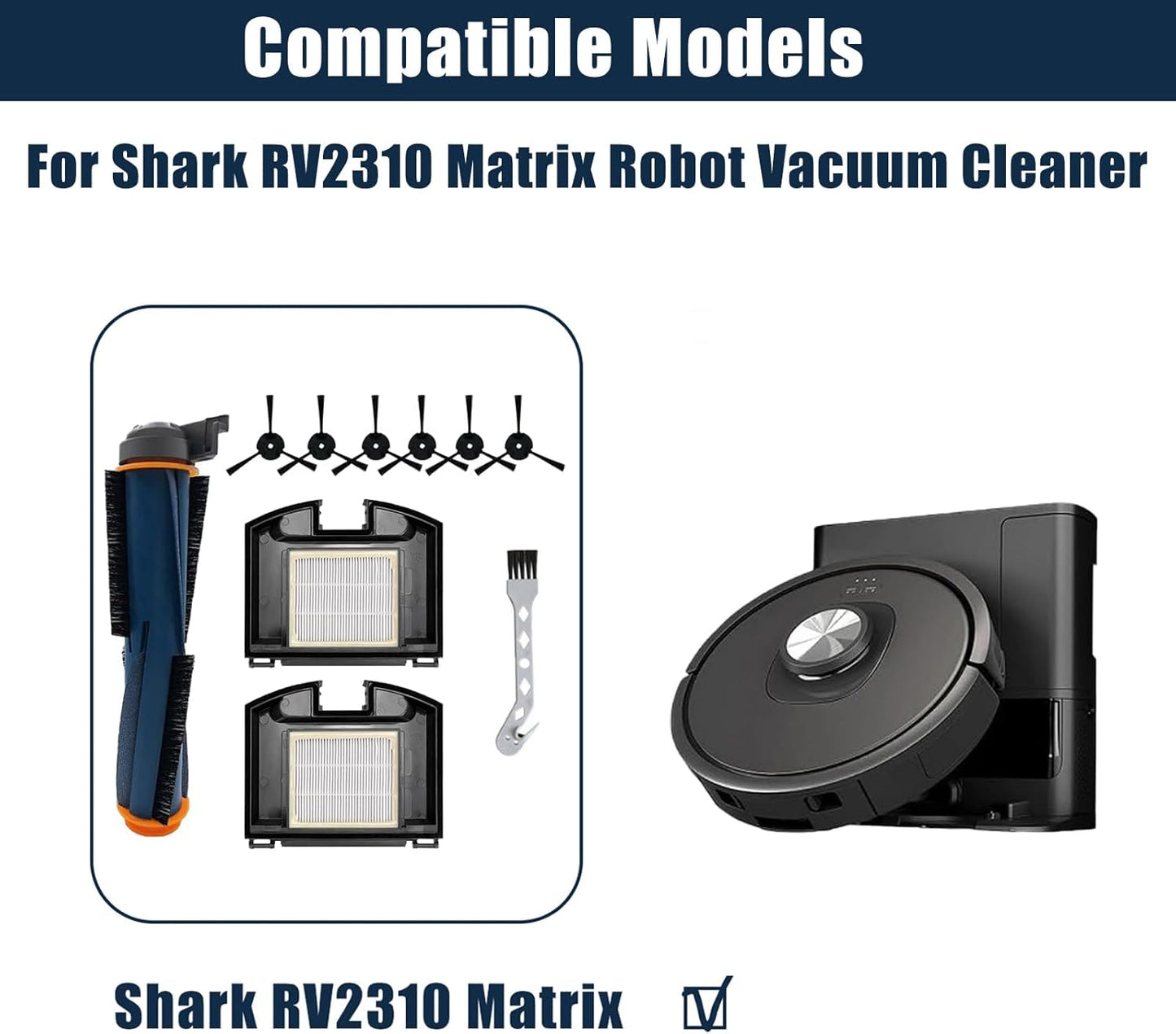 10 Pack Replacement Parts Set for Shark RV2310 Matrix Robot Vacuum Cleaner 1 Main Brush 2 HEPA Filters 6 Side Brushes 1 Cleaning Brush