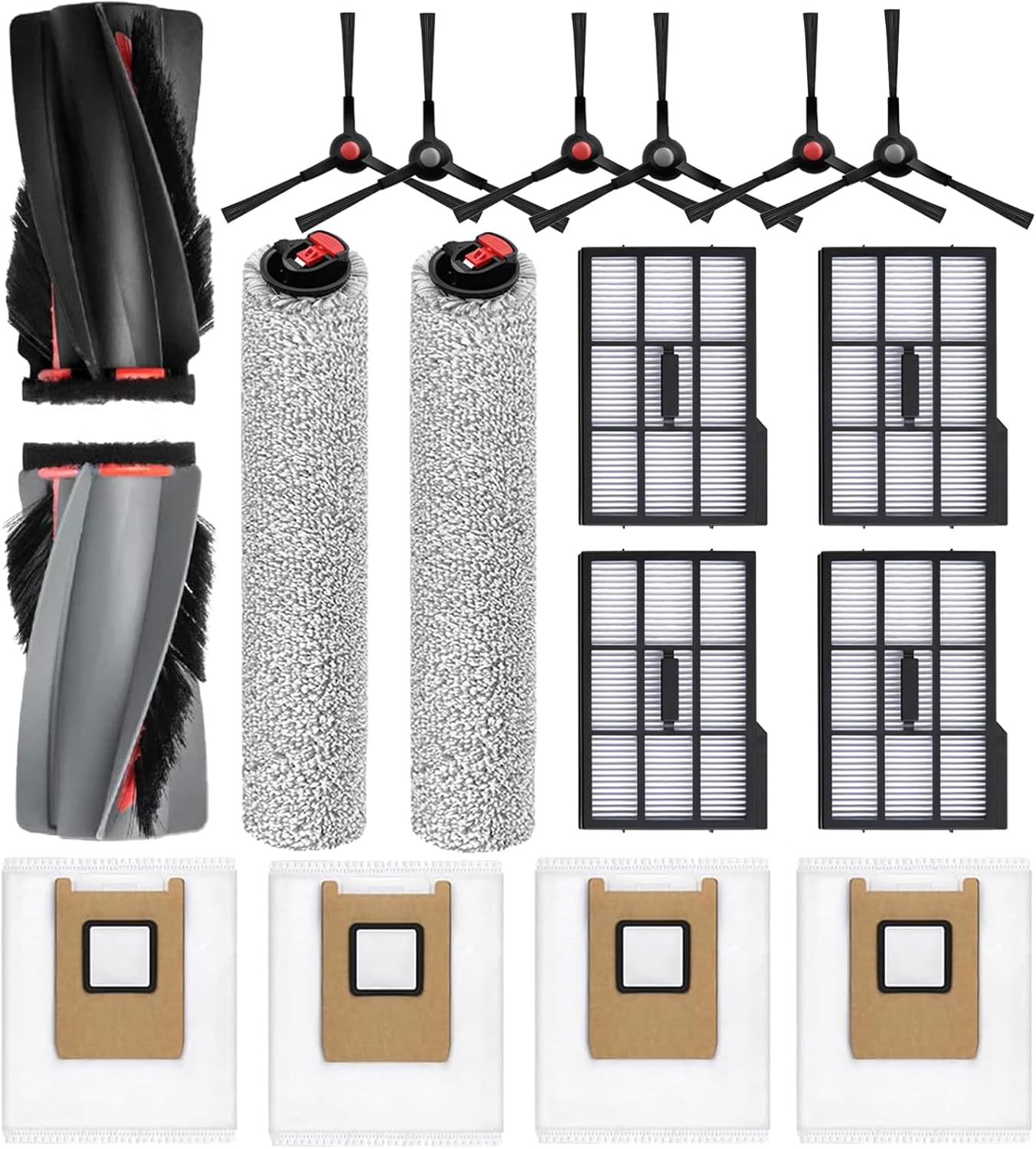 17 Pack Replacement Parts Kit for eufy E25 Omni / E28 Omn Robot Vacuum, 1 Set Main Brush, 2 Roller Mop, 6 Side Brush, 4 HEPA Filter, 4 Dust Bag