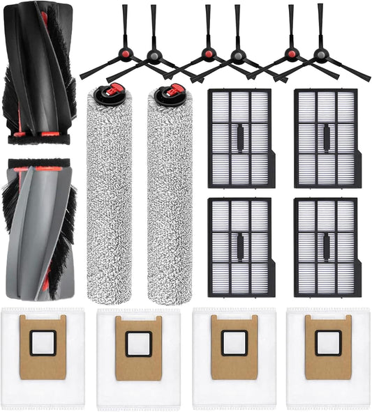 17 Pack Replacement Parts Kit for eufy E25 Omni / E28 Omn Robot Vacuum, 1 Set Main Brush, 2 Roller Mop, 6 Side Brush, 4 HEPA Filter, 4 Dust Bag