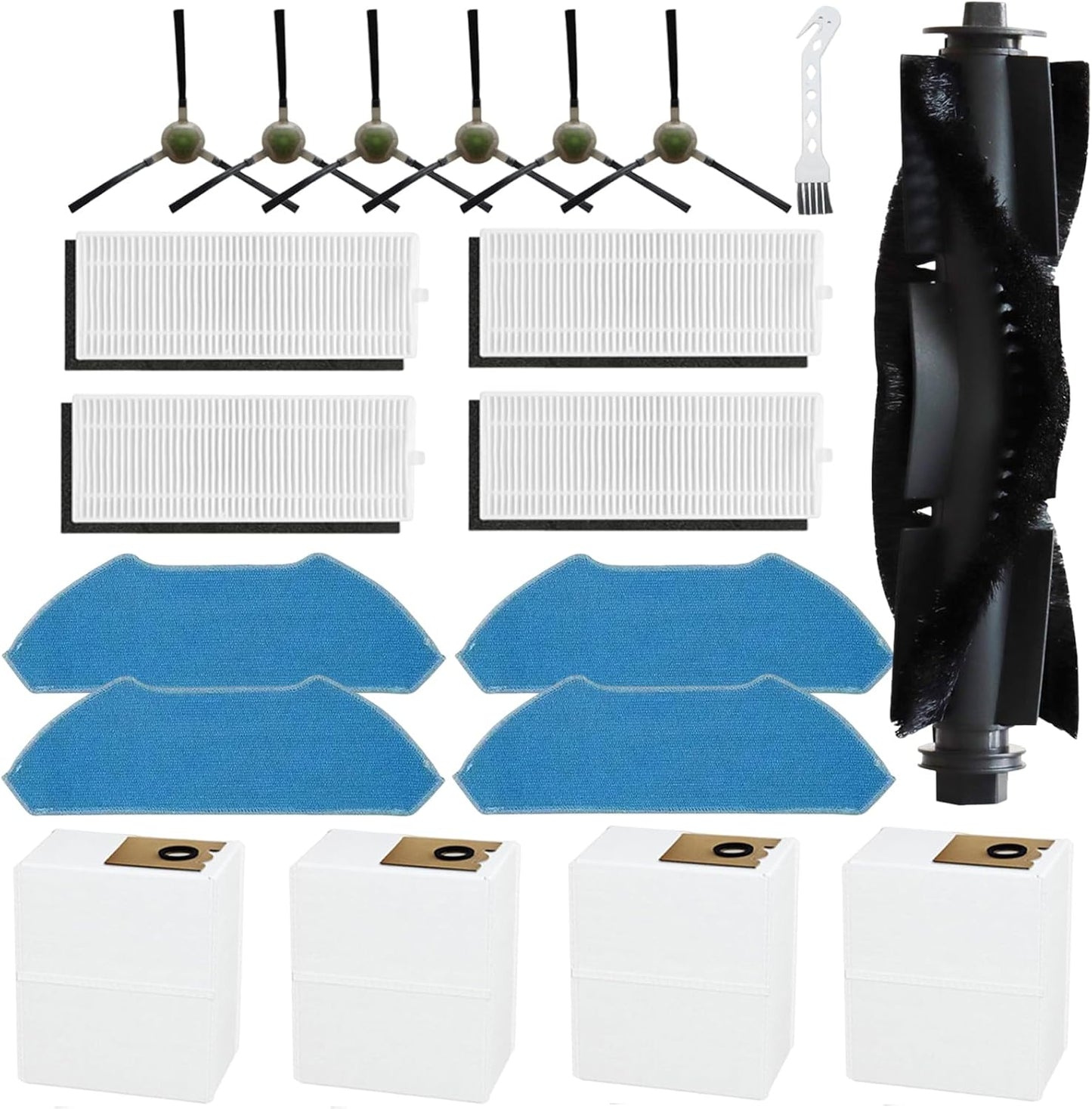 20 Pack Accessories Kit for Lefant M2 Pro / M2S Pro Vacuum Cleaner, 1 Main Brush, 6 Side Brushes, 4 Filters, 4 Mop Pads, 4 Dust Bags, 1 Cleaning Tool