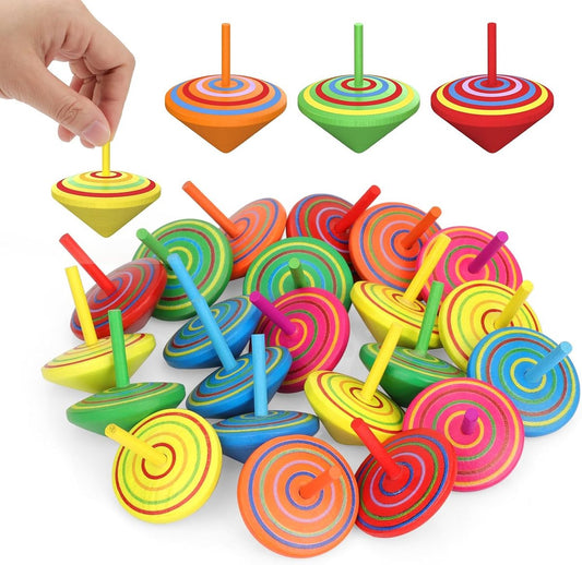 30 Children's Spinning Tops - Creative Mini Wooden Spinning Tops - Perfect as a birthday or Christmas gift for children aged 3 to 7 (random colors)