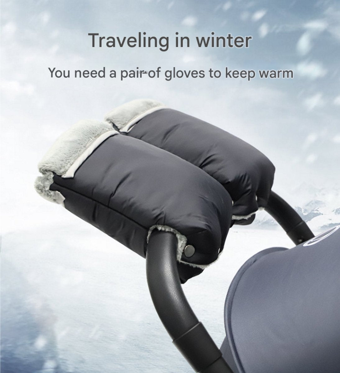 Warm gloves for strollers - water-repellent gloves for winter and snowy days - cold-resistant gloves for strollers - windproof and thickened (black)