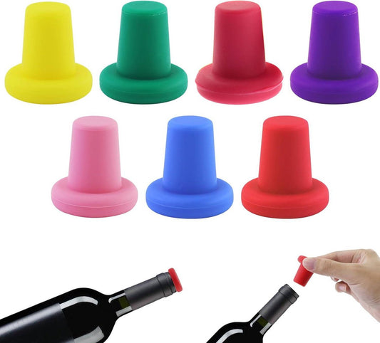 7 Wine Bottle Stoppers - Reusable - 7 Colors - Silicone Stoppers, Inner Diameter 1.7-2 cm - Wine Bottle Stoppers