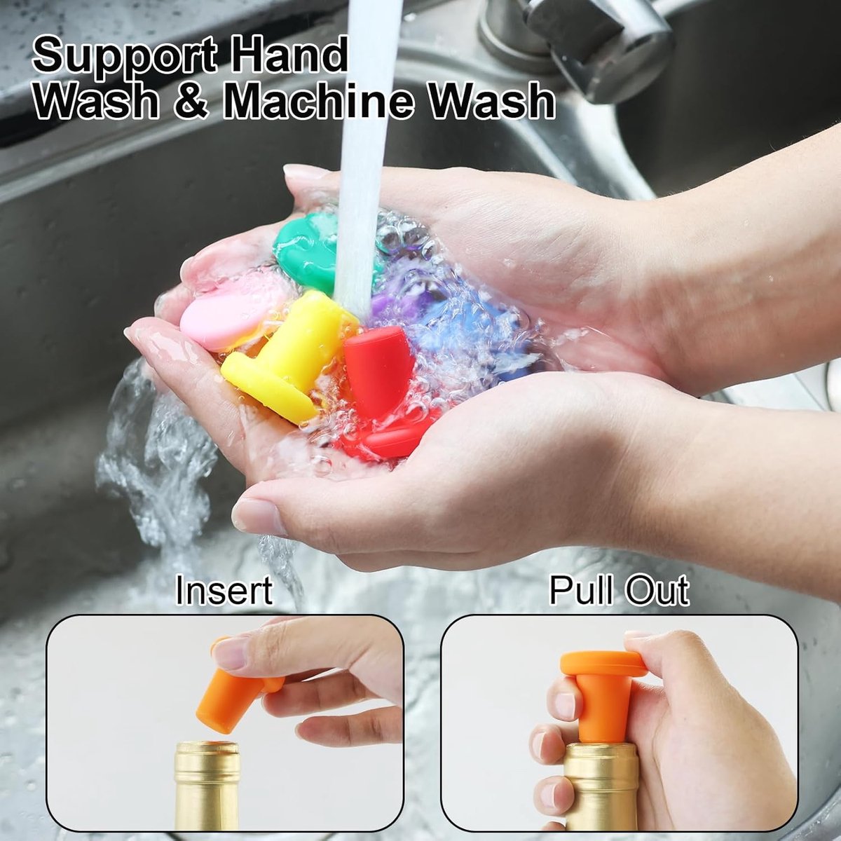 7 Wine Bottle Stoppers - Reusable - 7 Colors - Silicone Stoppers, Inner Diameter 1.7-2 cm - Wine Bottle Stoppers