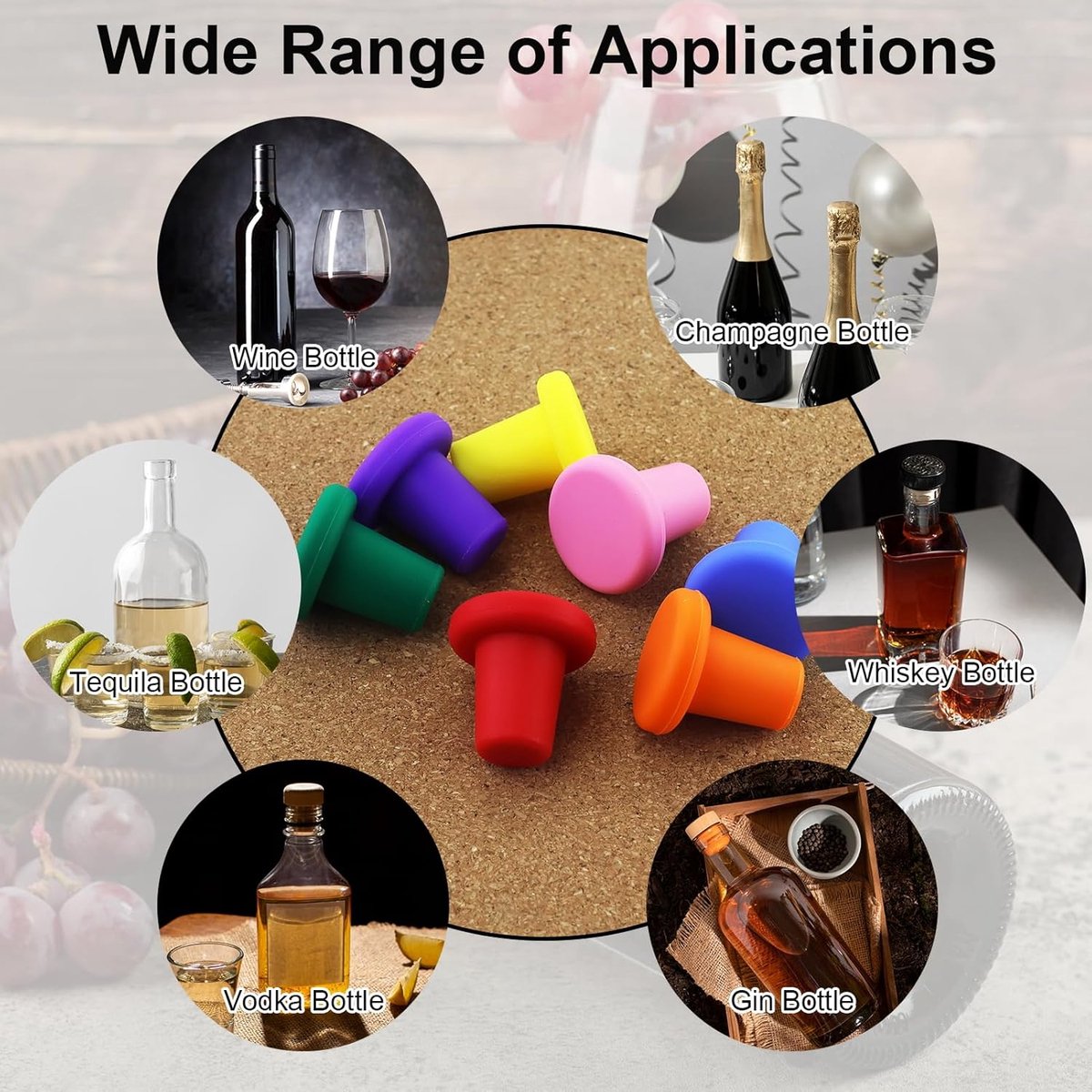7 Wine Bottle Stoppers - Reusable - 7 Colors - Silicone Stoppers, Inner Diameter 1.7-2 cm - Wine Bottle Stoppers