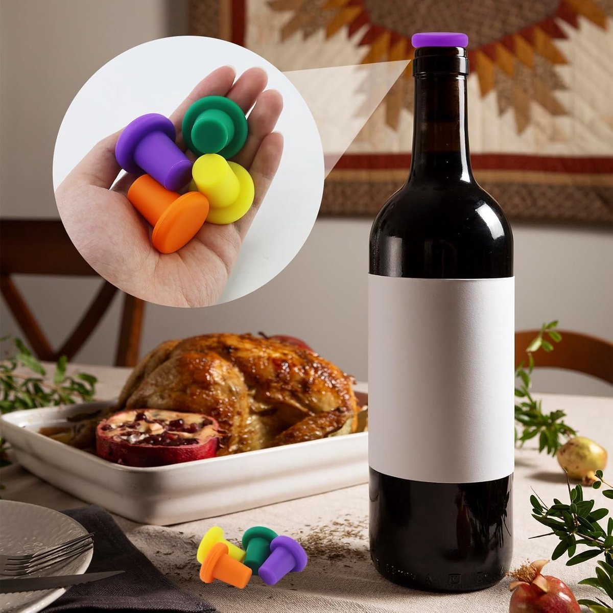 7 Wine Bottle Stoppers - Reusable - 7 Colors - Silicone Stoppers, Inner Diameter 1.7-2 cm - Wine Bottle Stoppers