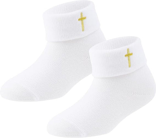 1 pair of baby socks - white cotton socks, suitable for both boys and girls - white - suitable for babies from 0-12 months