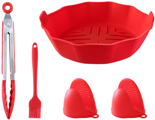 Accessories for the air fryer - baking tray, oven mitts, brush, tongs - suitable for kitchen, cooking, baking and grilling - five-piece set