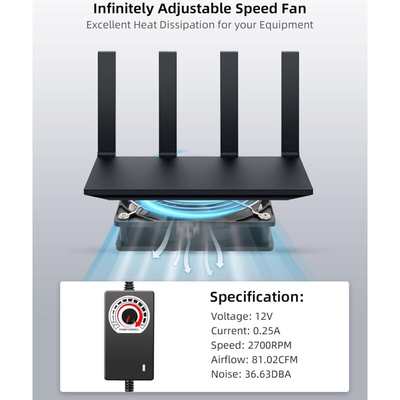 120mm 12V PC Case Fan - Adjustable Wind Speed, AC 220V - 240V Fan, 2750RPM, Laptop PC Fan for TV, Radio, Router