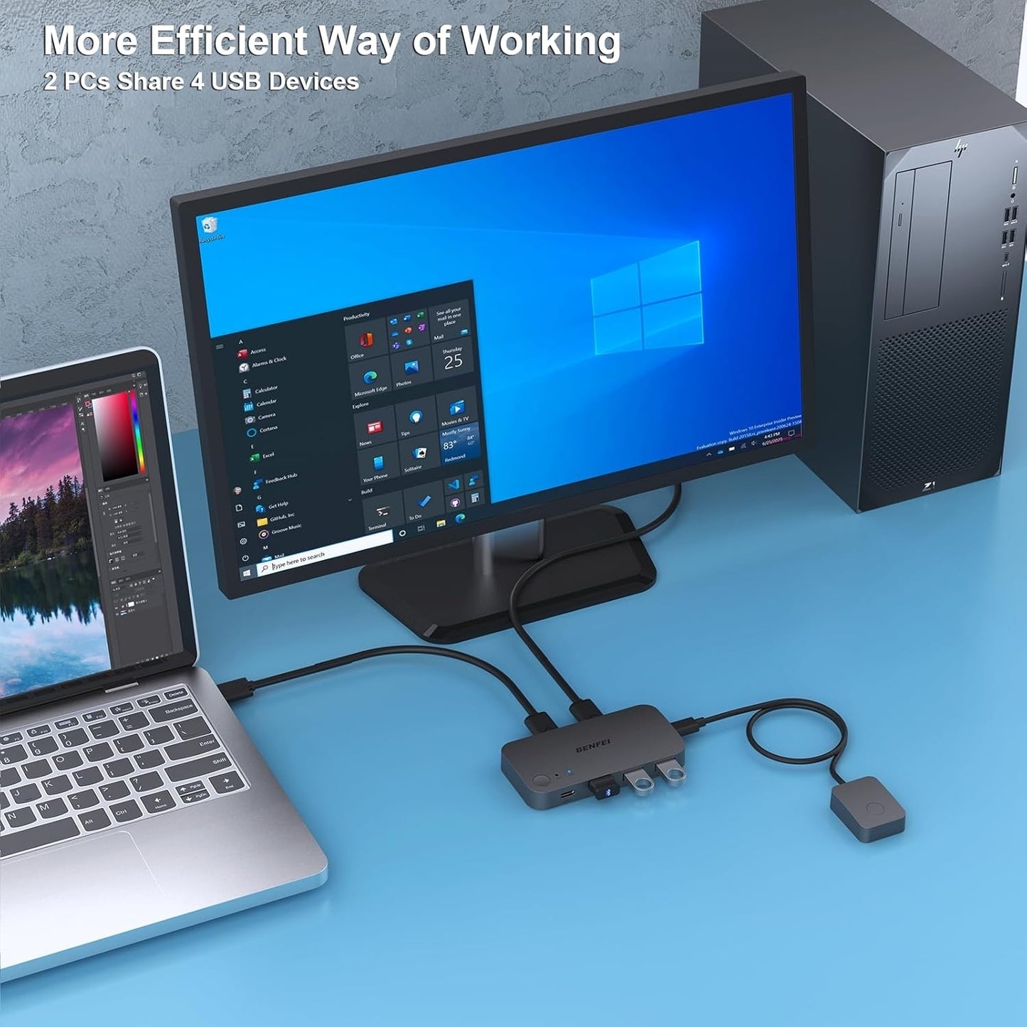 BENFEI 000376BK USB 3.0 Switch, USB Switcher 2 Computers Share 3xUSB 3.0 and 1xUSB C with Remote