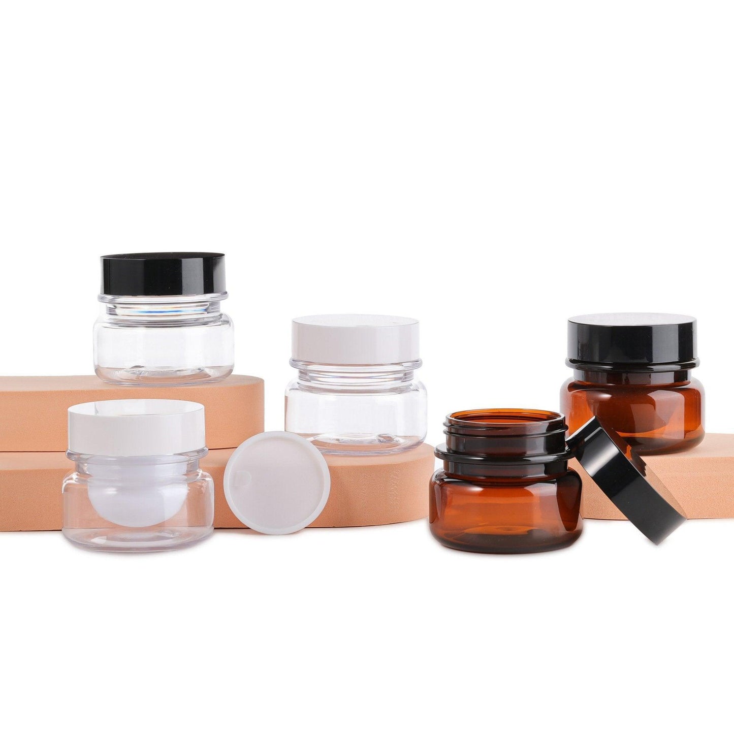 10pcs PET Plastic Cosmetic Bottles Refillable Travel Face Cream Containers - 30ml-Brown+Black-Double
