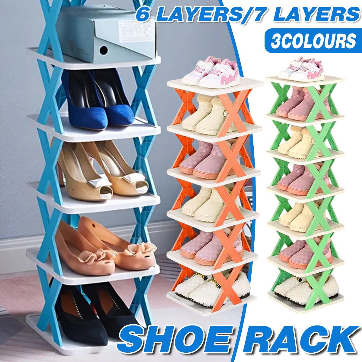 6/7 Tier Shoe Rack Space Saving Small Shoe Cabinet Storage Shelf Organizer - Blue-7 Layer