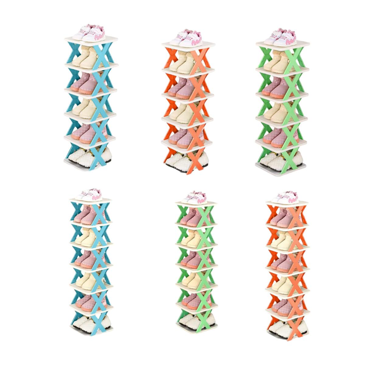 6/7 Tier Shoe Rack Space Saving Small Shoe Cabinet Storage Shelf Organizer - Blue-7 Layer