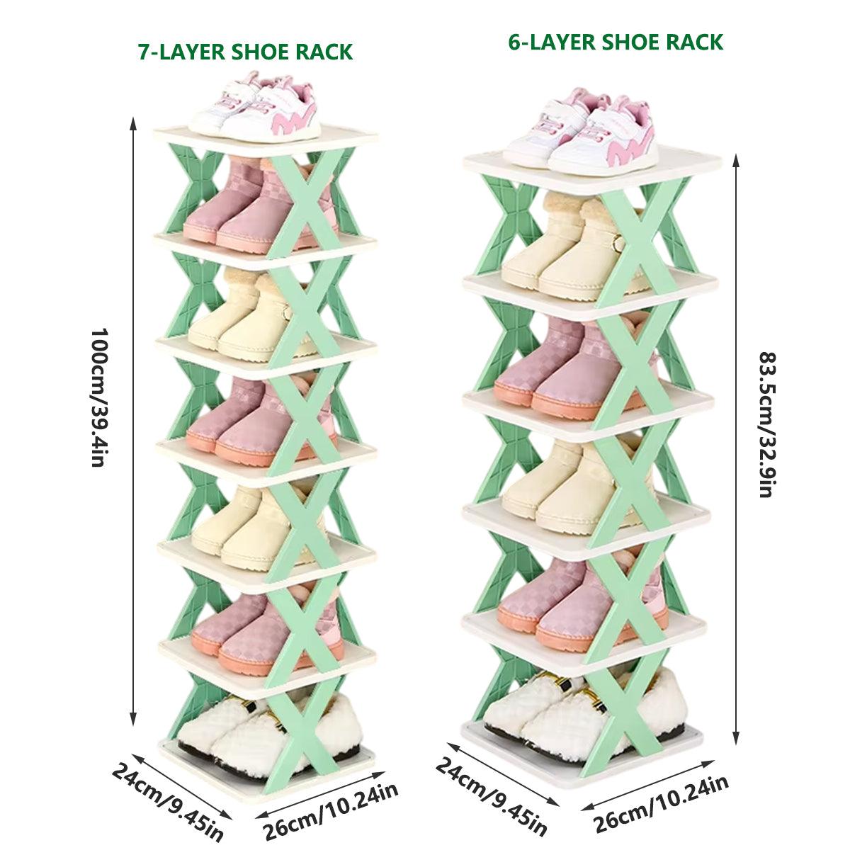 6/7 Tier Shoe Rack Space Saving Small Shoe Cabinet Storage Shelf Organizer - Blue-7 Layer