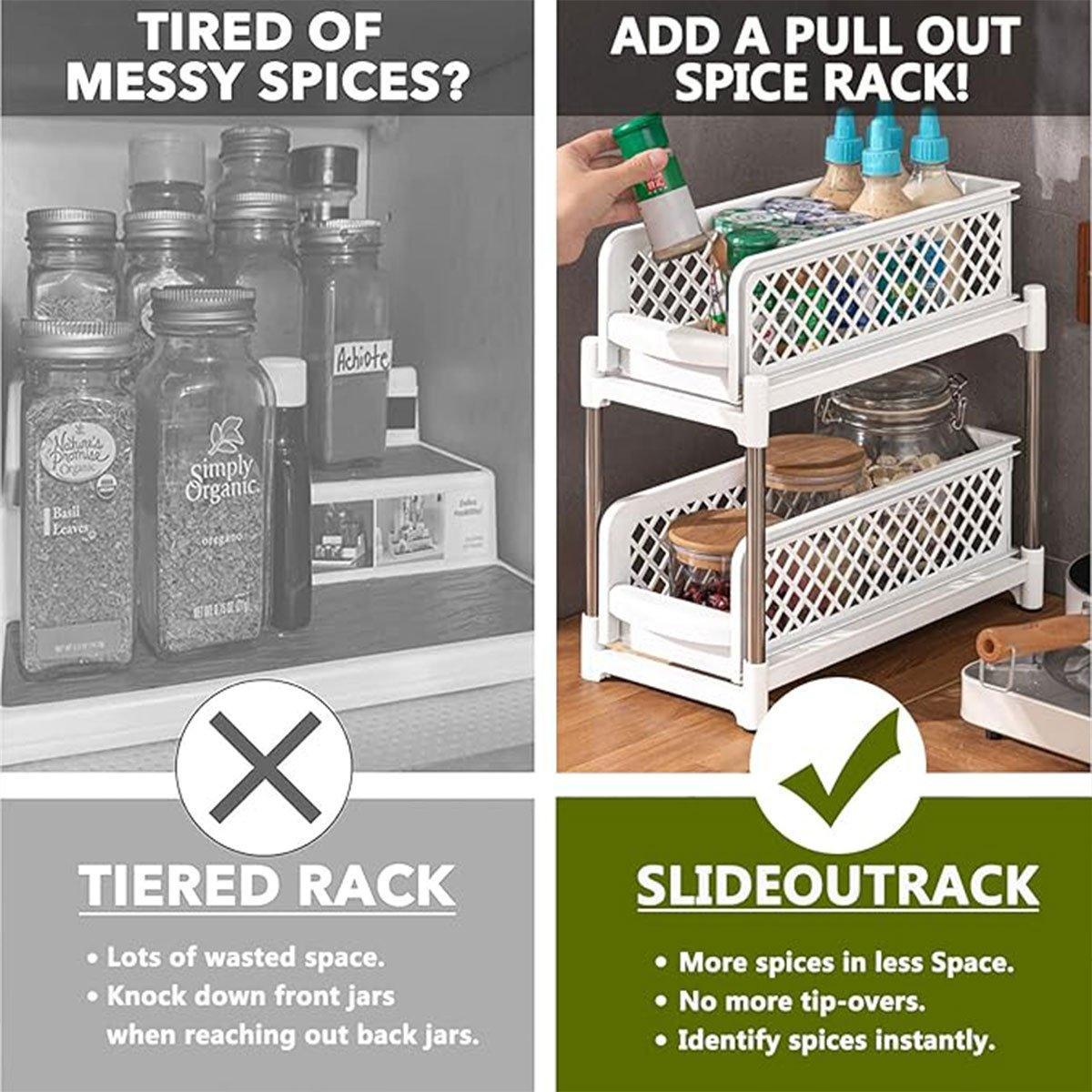 Bathroom Kitchen Sink Storage Rack Drawer Plastic Shelf Seasoning Holder - White