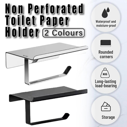 304 Stainless Steel Toilet Paper Holder Non-perforated Roll with Phone Rack - Silver
