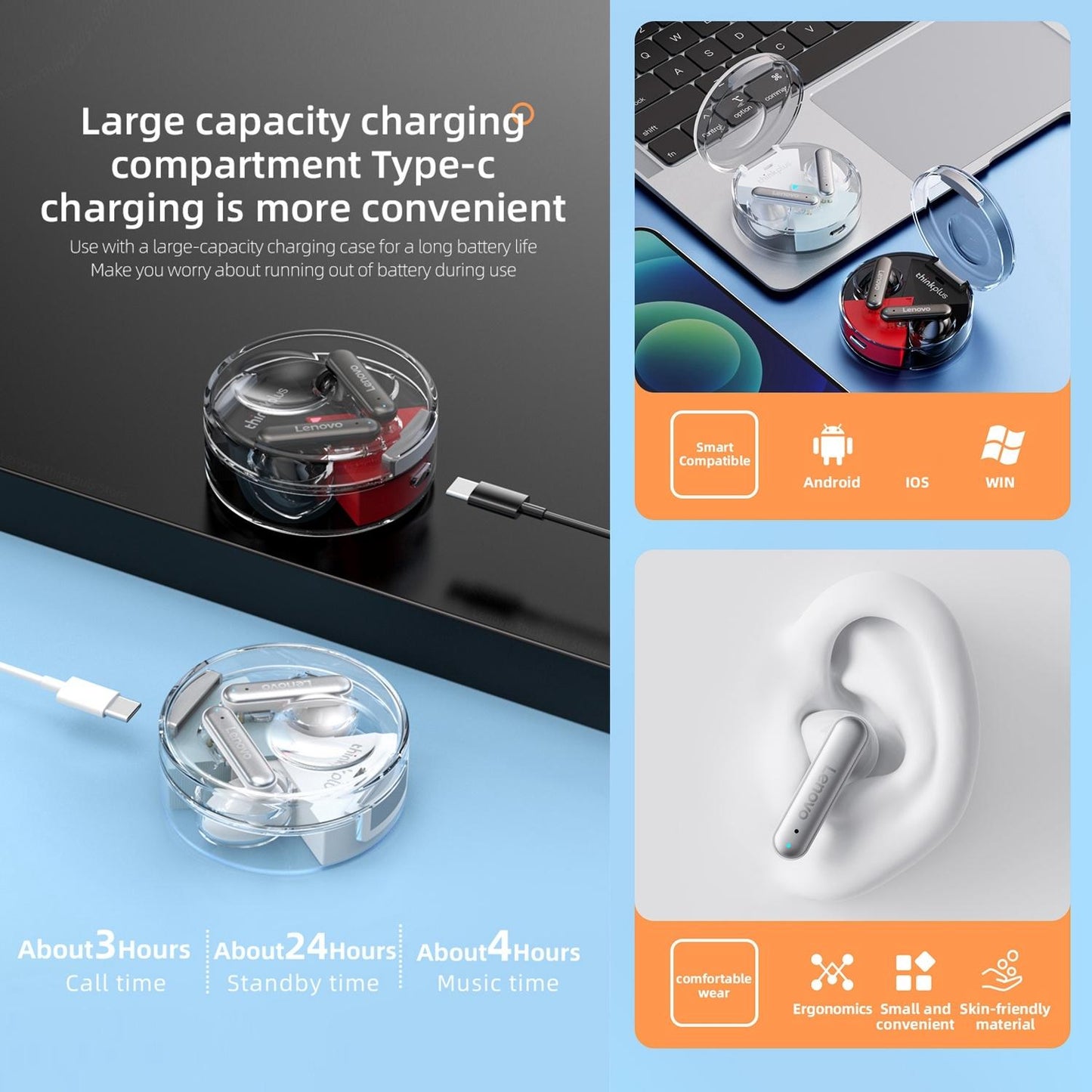 Wireless Bluetooth 5.2 Earbuds with Noise Reduction and Mic - White