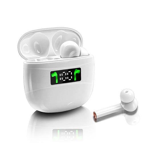 Waterproof Wireless Bluetooth Earbuds with Led Display and Hifi Sound - White