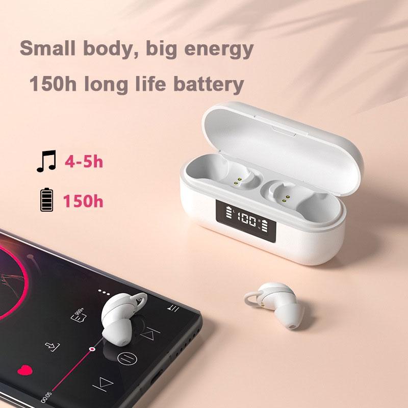 Wireless Noise-cancelling Earbuds with Digital Display and Charging Case - Pink