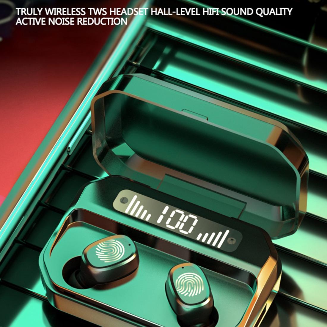 Wireless Bluetooth 5.0 Earbuds with Touch Display & Charging Case - Black