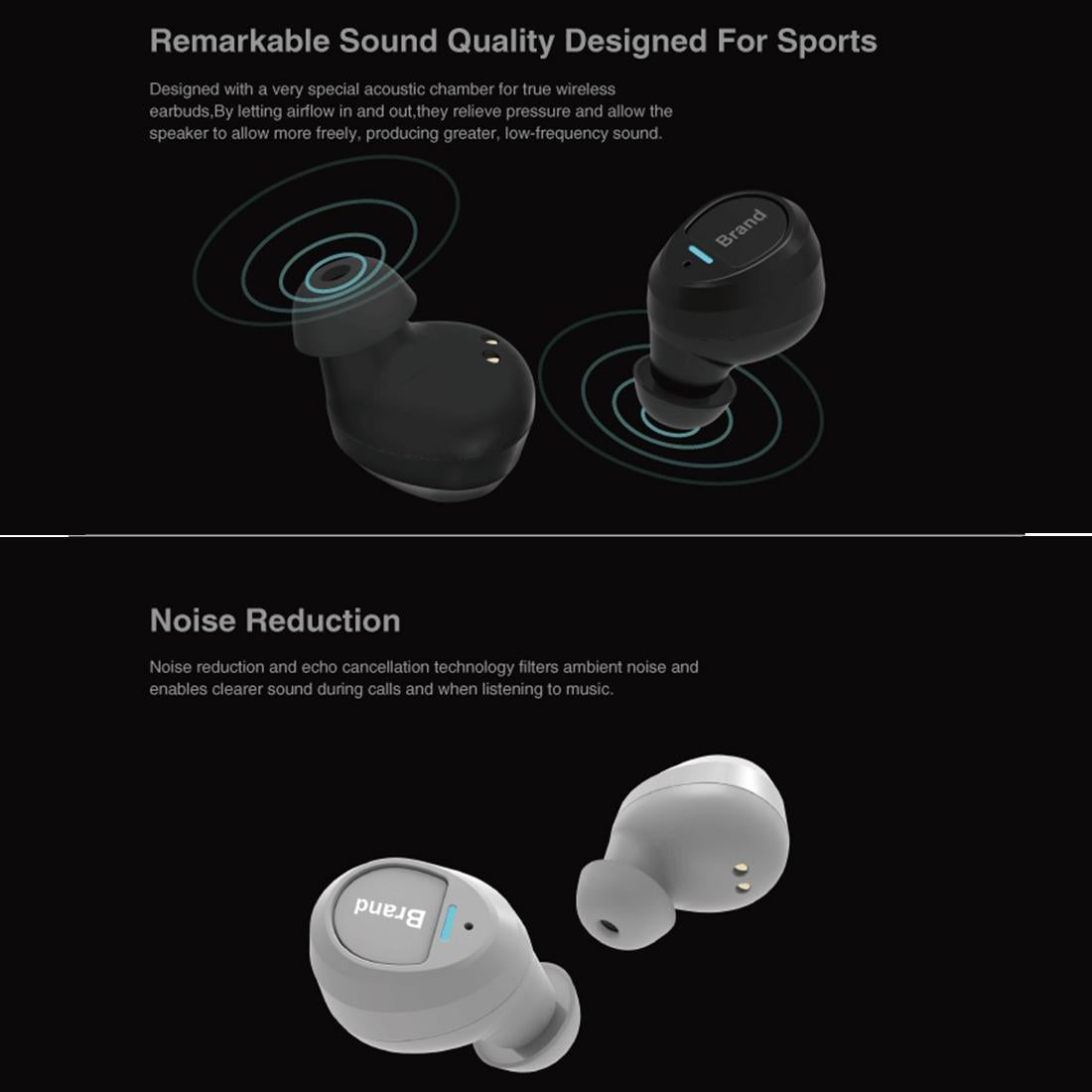 Waterproof Wireless Earbuds with Noise Cancelling and Charging Case - Black